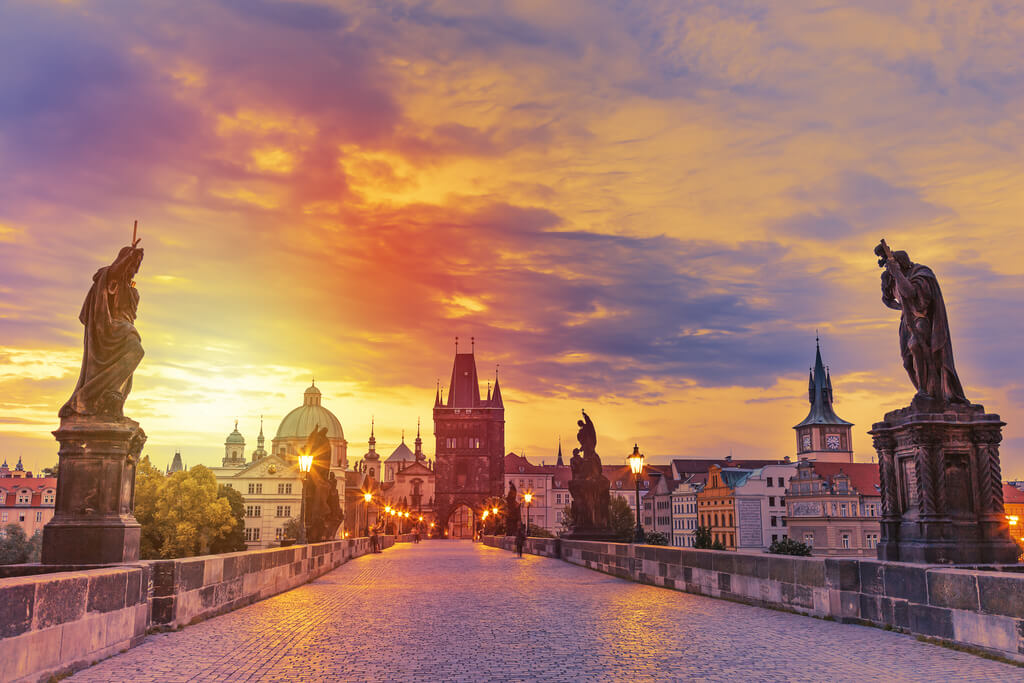 Prague at sunset.